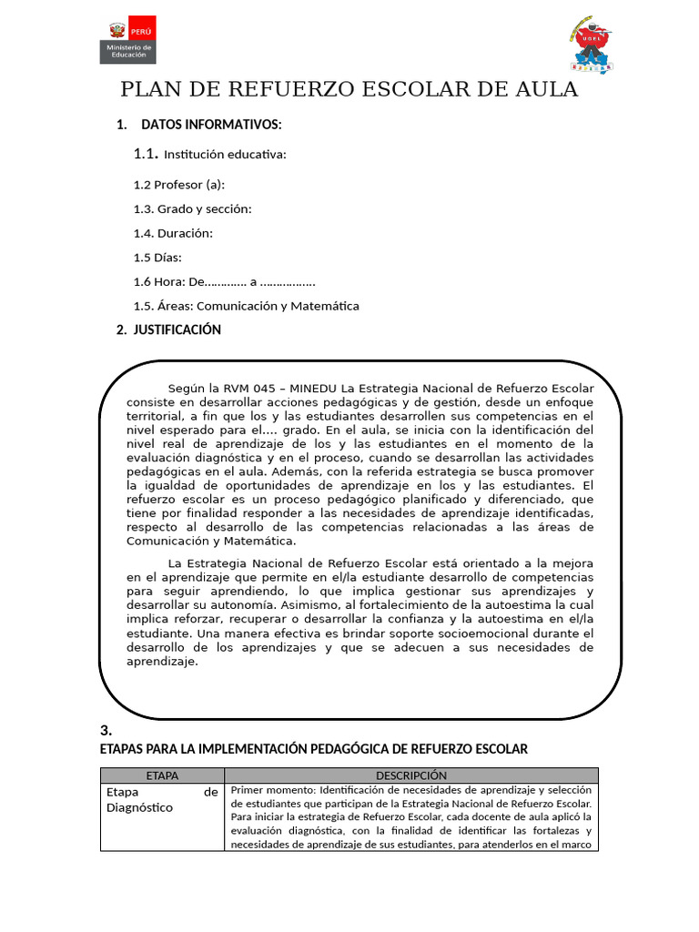Plan de Refuerzo Escolar de Aula 2025 | PDF | Evaluación | Aprendizaje