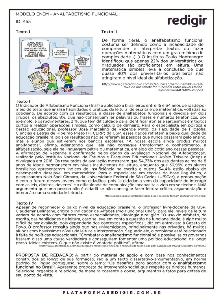 Proposta de Redacao Analfabetismo Funcional | PDF