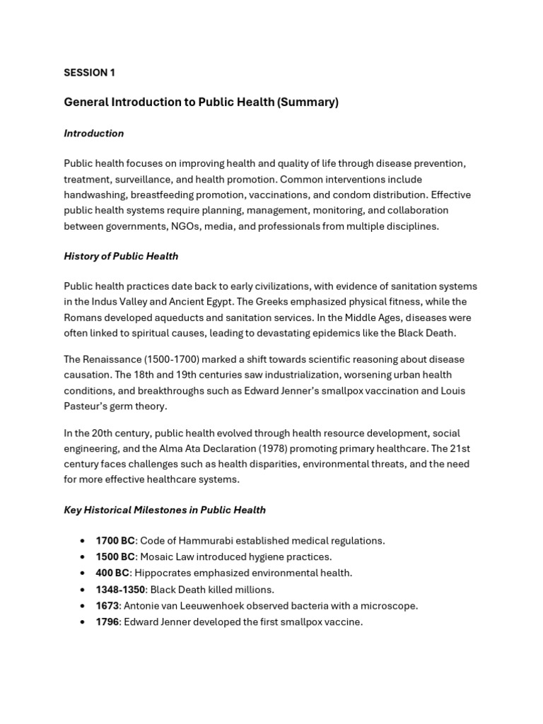 Overview of Public Health Concepts | PDF | Public Health | Preventive ...
