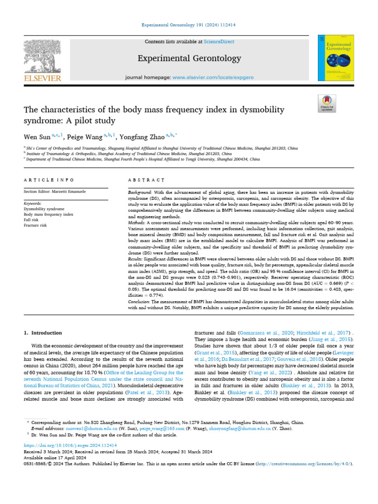 The Characteristics of The Body Mass Frequency Index in Dysmobility ...