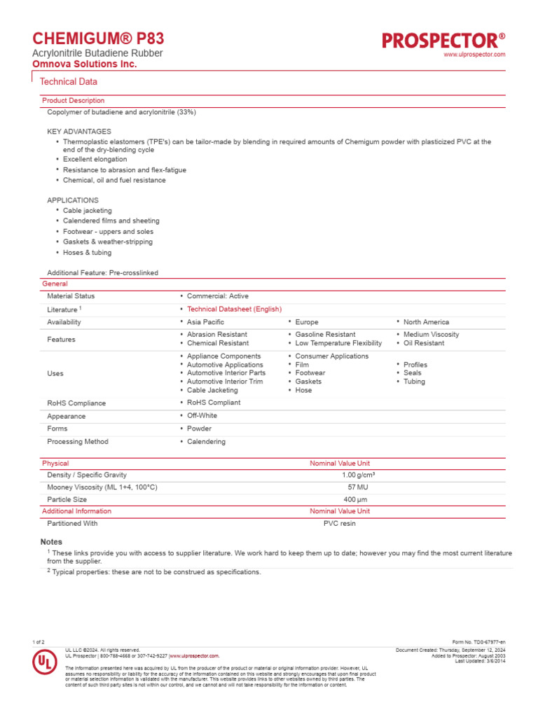 Chemigum P83 Technical Overview | PDF | Amorphous Solid | Plastic