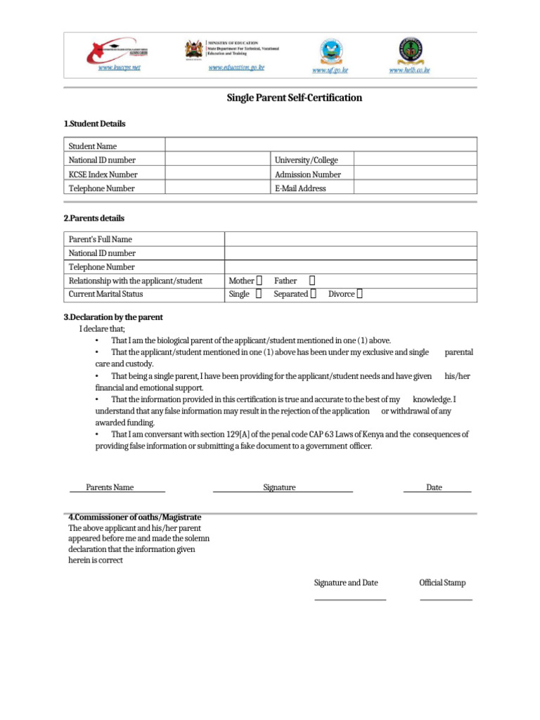 Single Parent Self-Certification Form | PDF