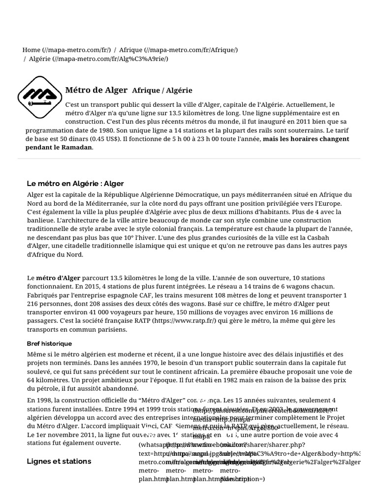 Plan du Métro d'Alger 2024 | PDF | Alger | Métro
