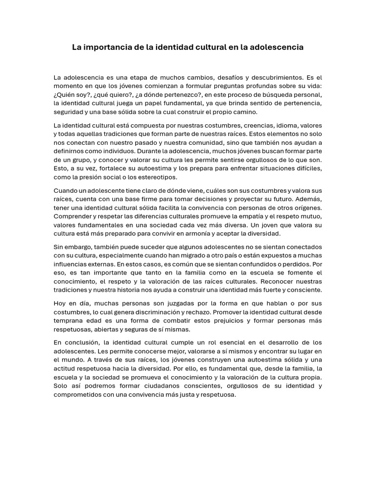 Importancia de la identidad cultural juvenil | PDF | Adolescencia | Familia