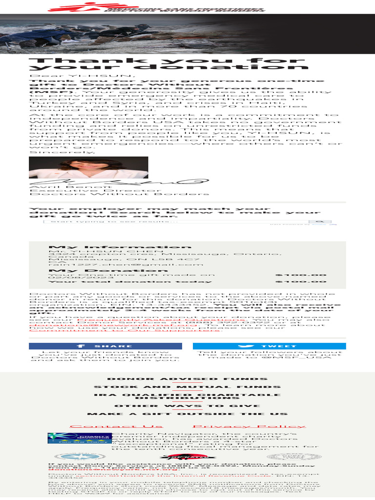 Doctors Without Borders Donation Receipt | PDF | Donation | Médecins ...