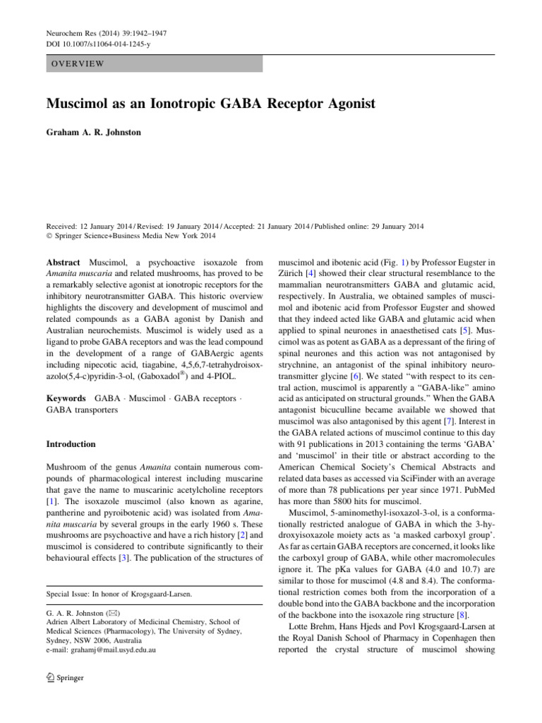 Muscimol: GABA Receptor Agonist Insights | PDF | Receptor (Biochemistry ...