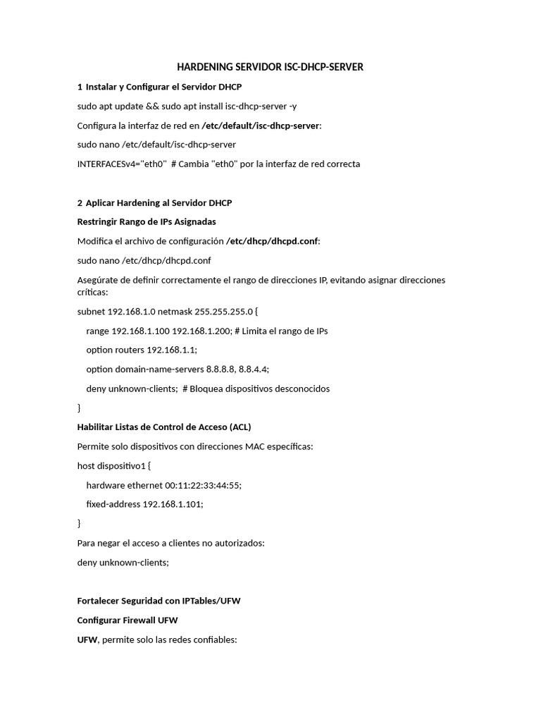 Fortalecimiento de ISC-DHCP-Server | PDF
