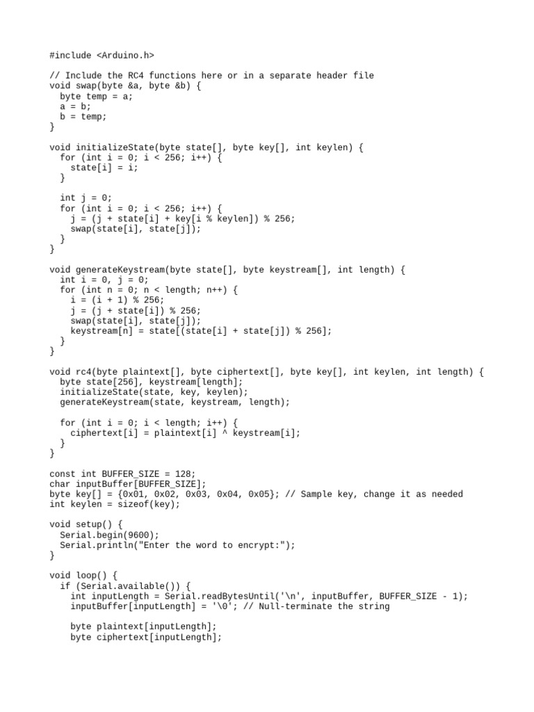 RC4 Encryption Example in Arduino | PDF