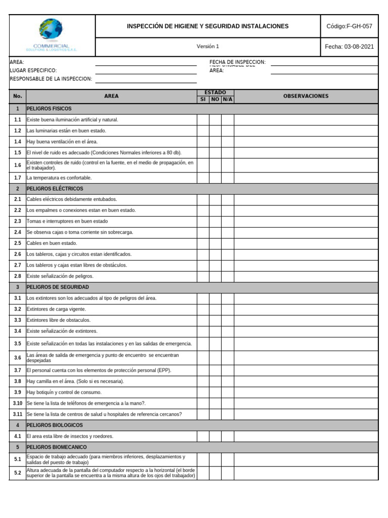 Inspección de Higiene y Seguridad Laboral | PDF
