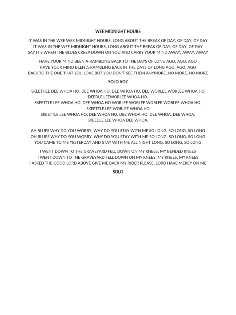 WEE MIDNIGHT HOURS Lyrics | PDF
