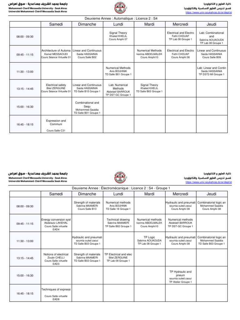 Emploi du temps Licence 2 S4 2023 | PDF
