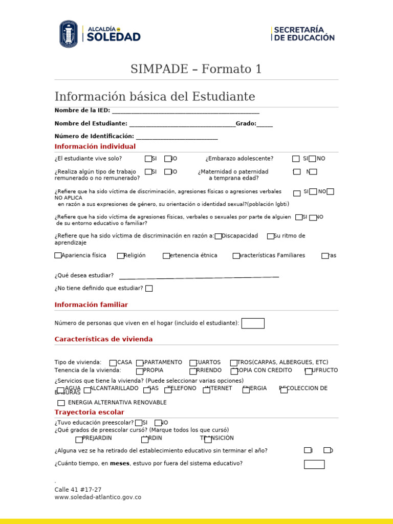 Formato 1 SIMPADE | PDF | Educación de la primera infancia | Discriminación