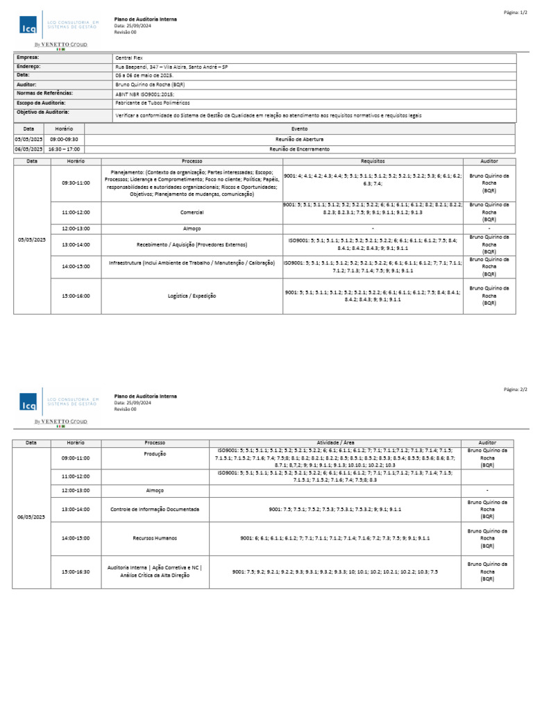 Plano de Auditoria Interna ISO 9001 | PDF | Business