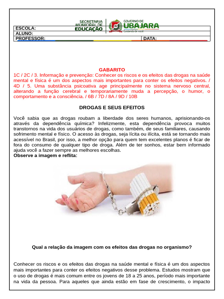 Atividade Sobre Drogas | PDF | Drogas | Crack