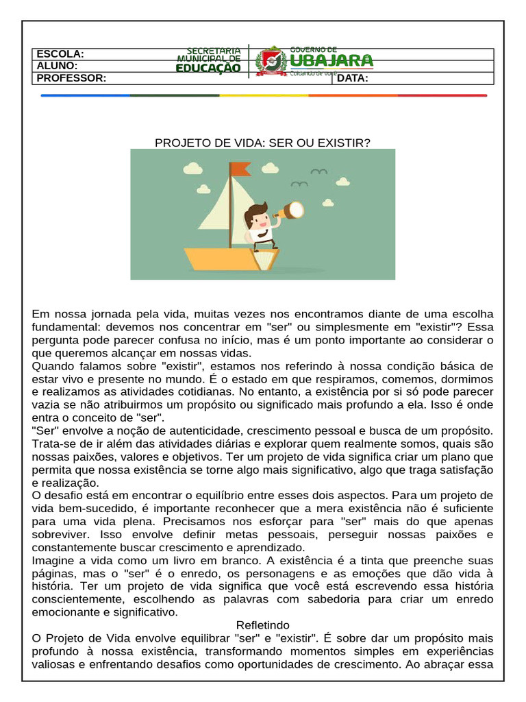 Projeto de Vida: Ser ou Existir? | PDF | Vida | Sabedoria