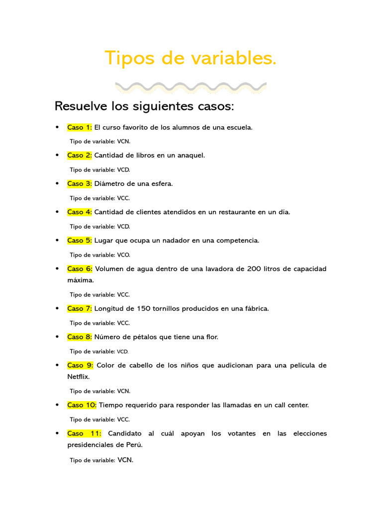 Clasificación de Tipos de Variables | PDF