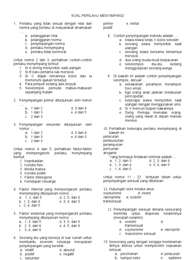 Soal Perilaku Menyimpang