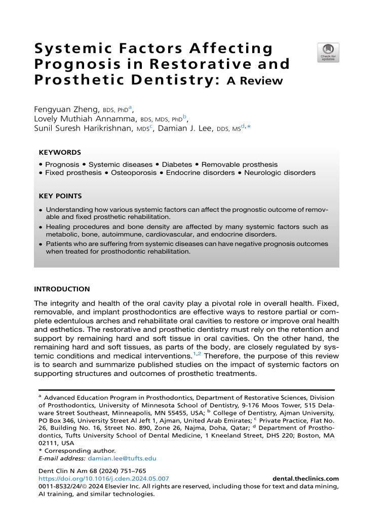 Systemic Factors in Prosthetic Dentistry | PDF | Dental Implant | Dentures
