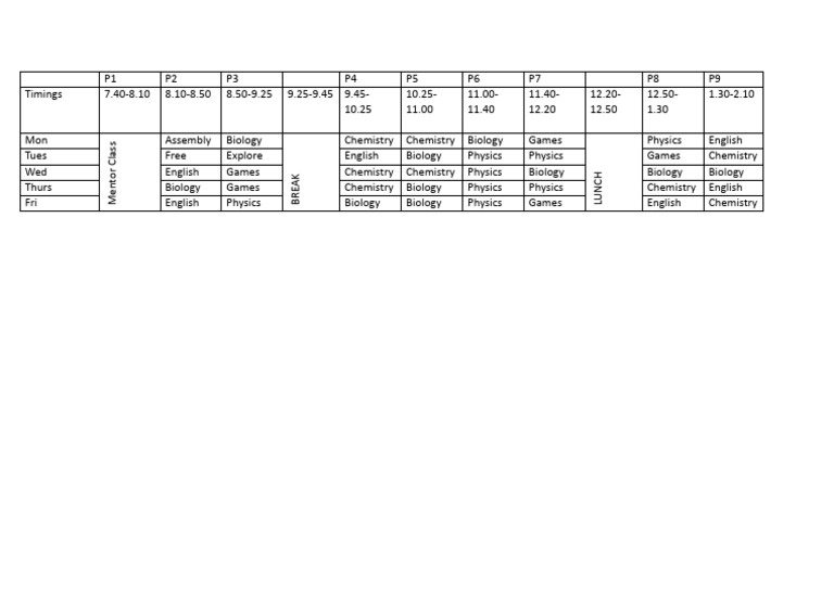 25-Week Timetable Overview | PDF