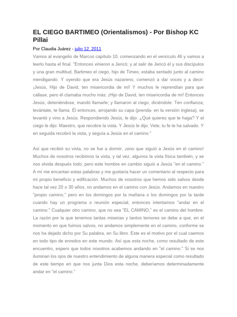 Bartimeo: Fe y Sanación en el Camino | PDF | Cristo (título) | Jesús