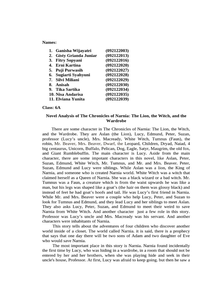 Novel Analysis | PDF | Aslan | The Chronicles Of Narnia