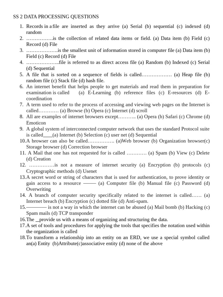 SS 2 saATA PROCESSING QUESTIONS | PDF
