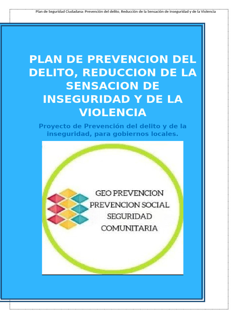 Plan de Seguridad Ciudadana y Prevención | PDF | Valores | Prevención ...