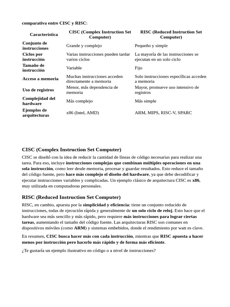 Comparativa CISC vs RISC | PDF