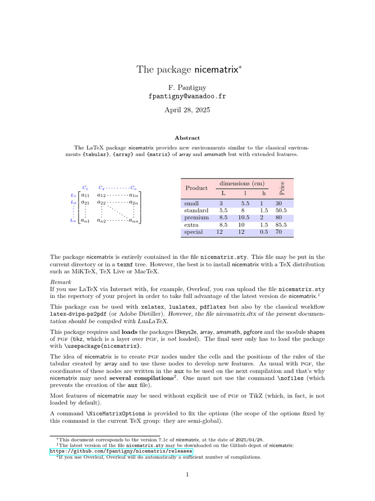 Enhanced LaTeX Nicematrix Package | PDF | Te X
