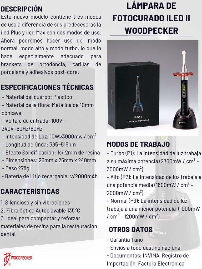 Lámpara Fotocurado ILED II Woodpecker | PDF