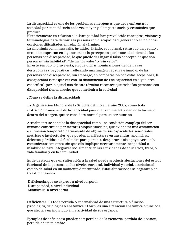 Definición y Tipos de Discapacidad | PDF | Invalidez | Discapacidad ...