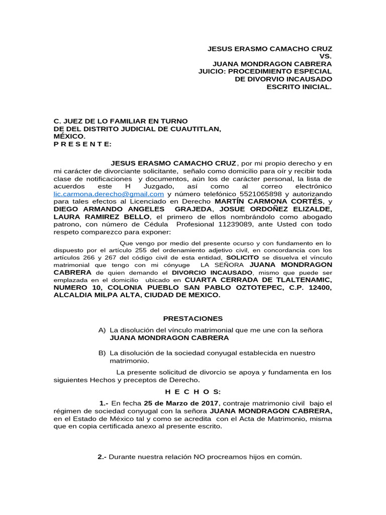 Divorcio Incausado: Camacho vs. Mondragón | PDF | Divorcio | Matrimonio