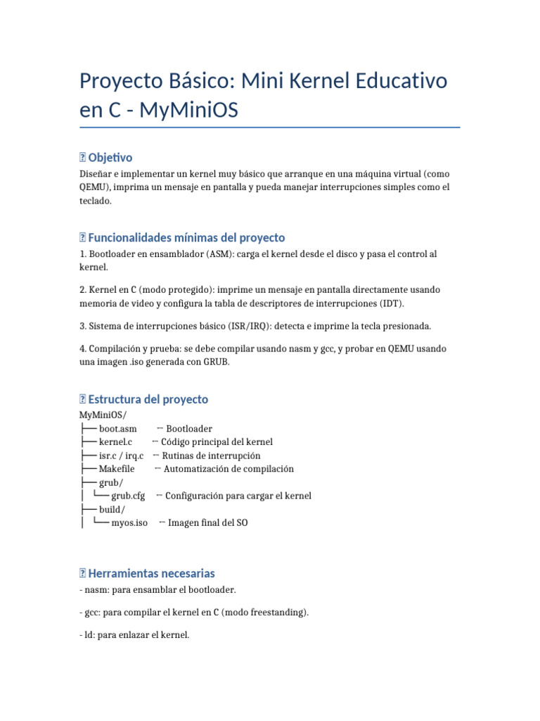 Mini Kernel Educativo en C: MyMiniOS | PDF