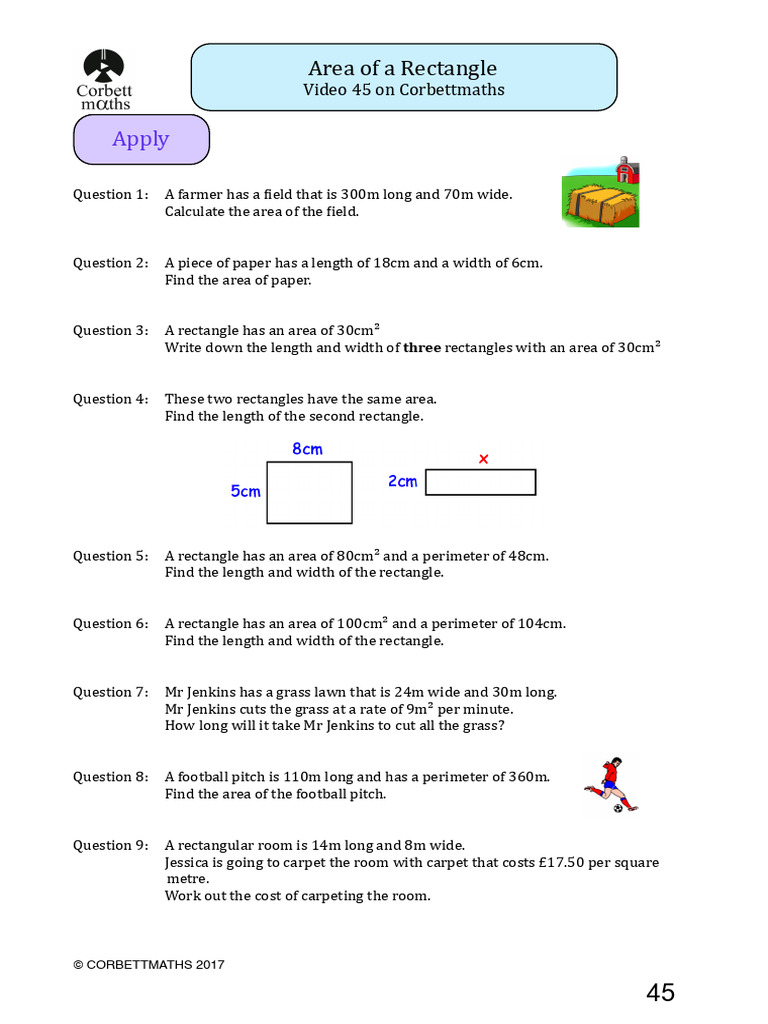 Area and Perimeter Problems for Grade 4 | PDF
