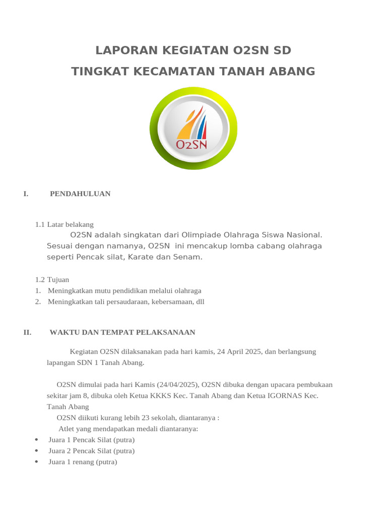 Laporan Kegiatan O2SN SD 2025 | PDF