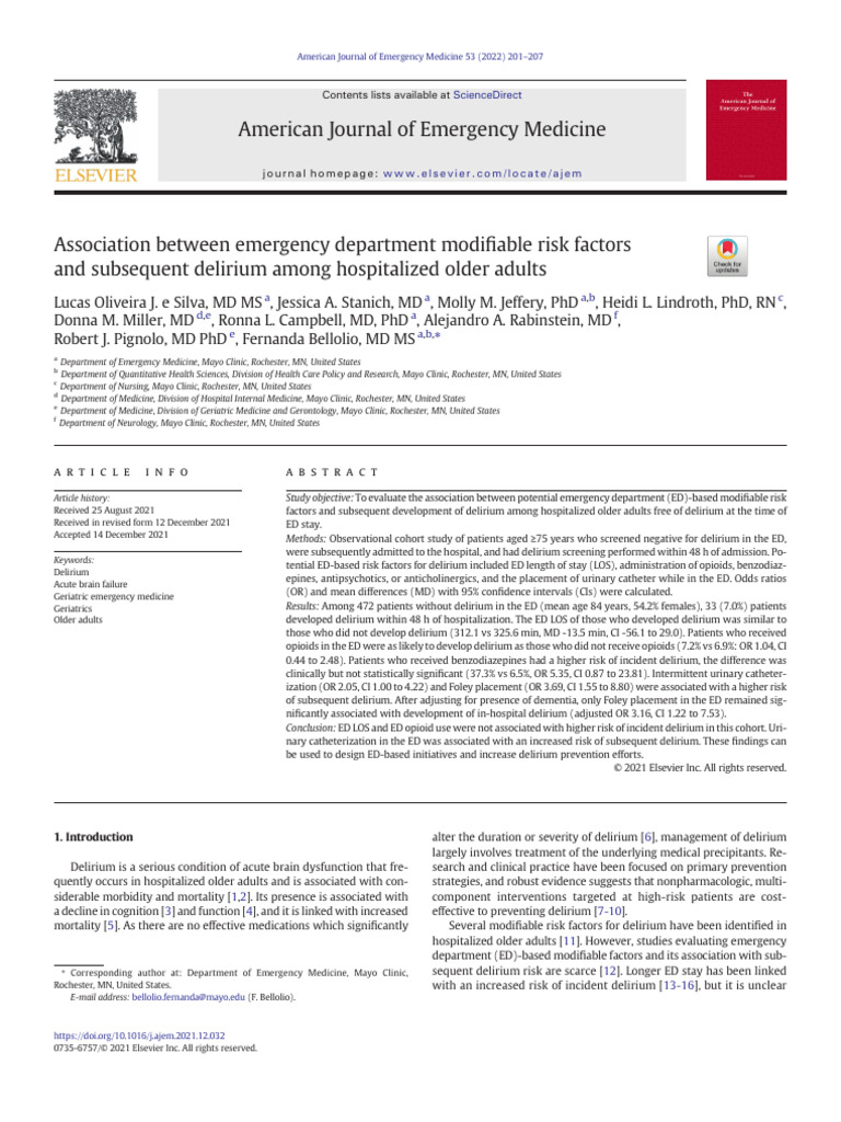 Association Between Emergency Departemnt | PDF | Screening (Medicine ...