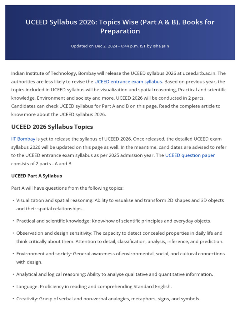 UCEED 2026 Syllabus Overview and Prep Guide | PDF | Knowledge | Learning