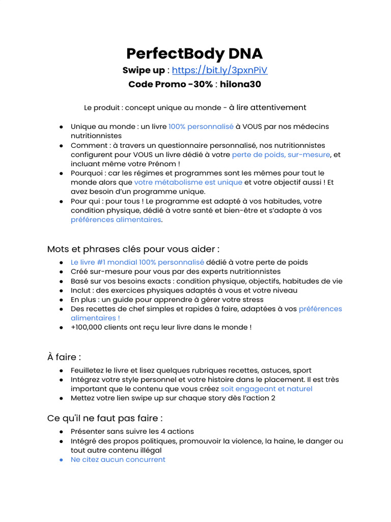 4.1.1 Brief PerfectBody - DNA - Brief | PDF | Diététicien
