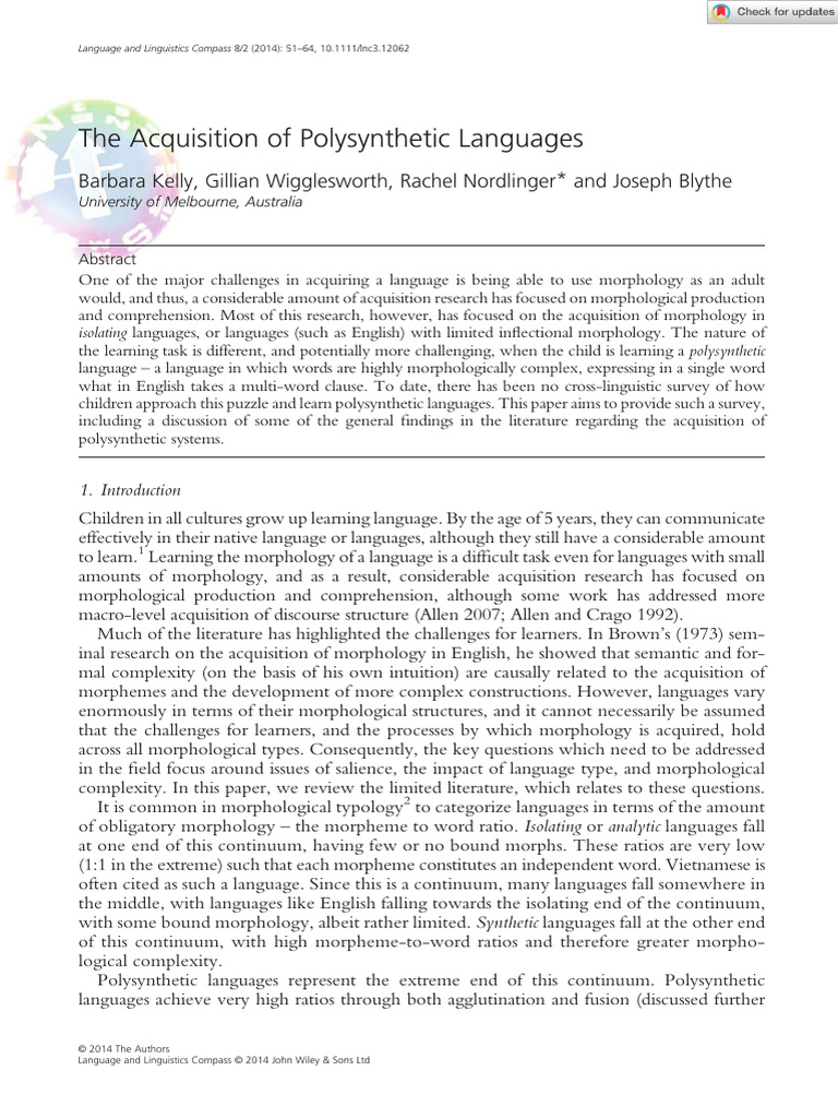 Acquiring Polysynthetic Languages | PDF | Language Acquisition ...