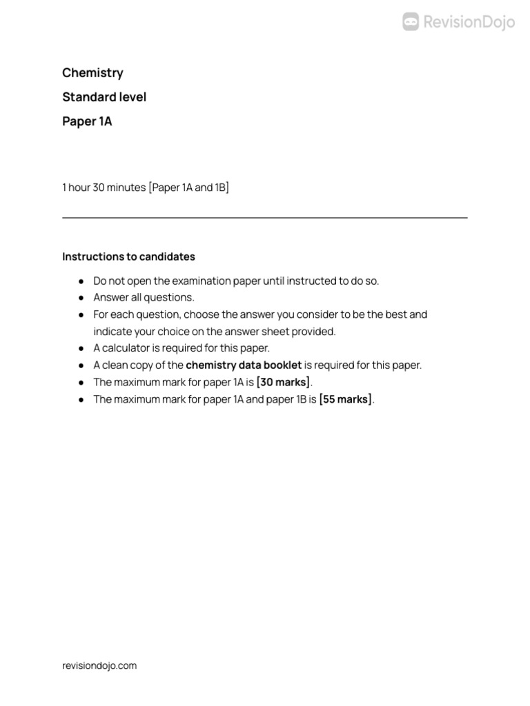 Chemistry Exam Paper 1A Instructions | PDF | Gases | Chemical Bond