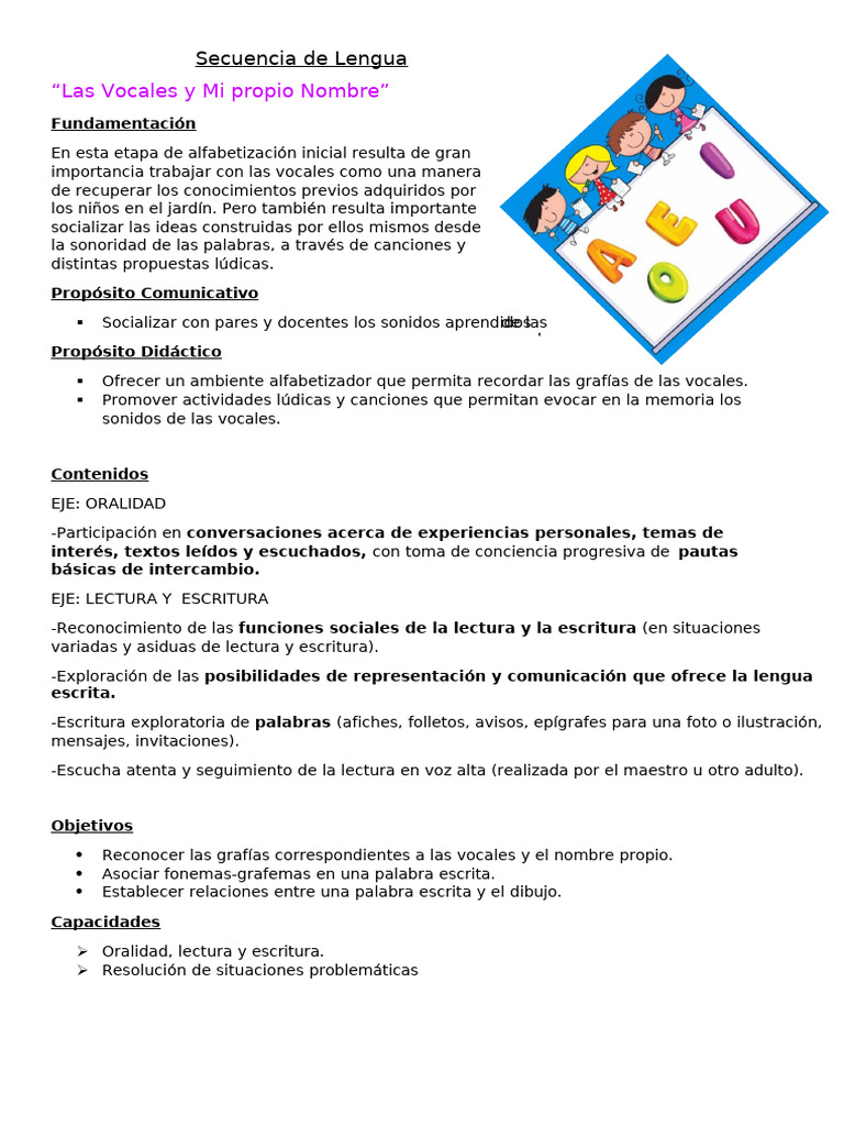 Secuencia Vocales y Nombre Propio | PDF | Vocal | Escritura