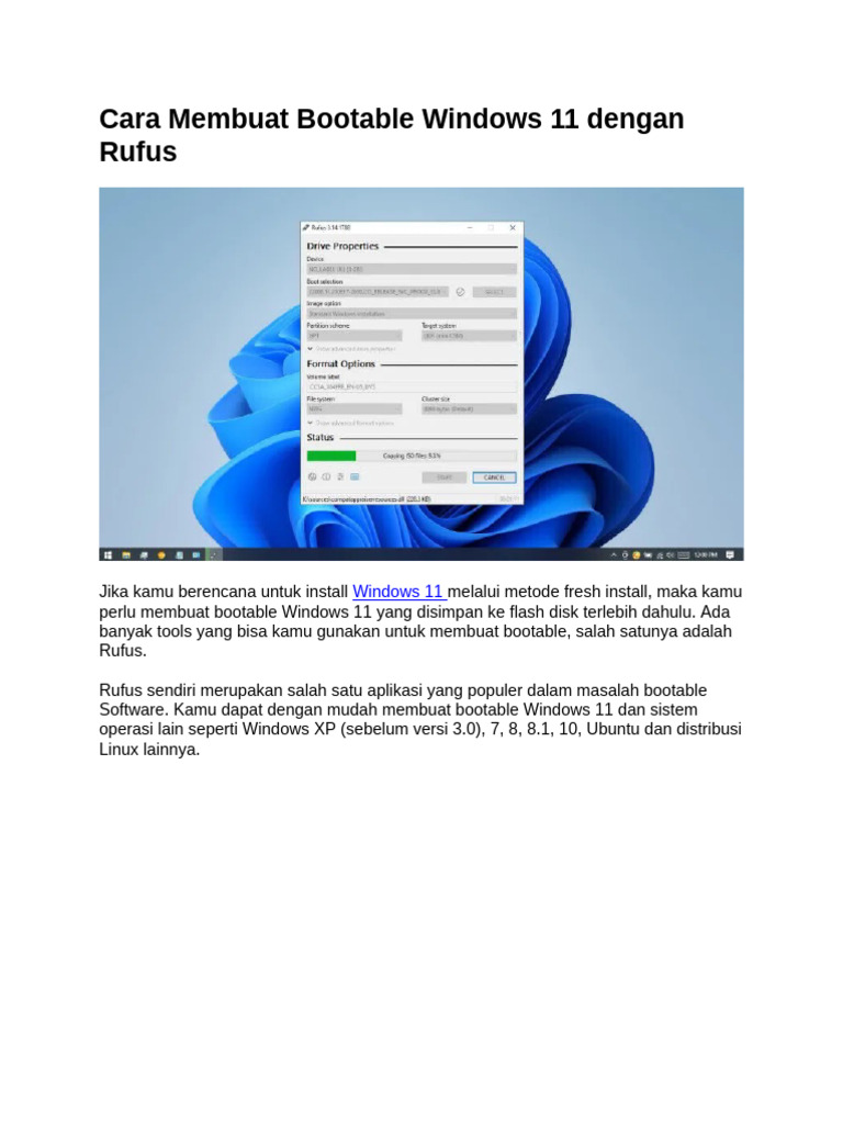 Cara Bootable Windows 11 dengan Rufus | PDF