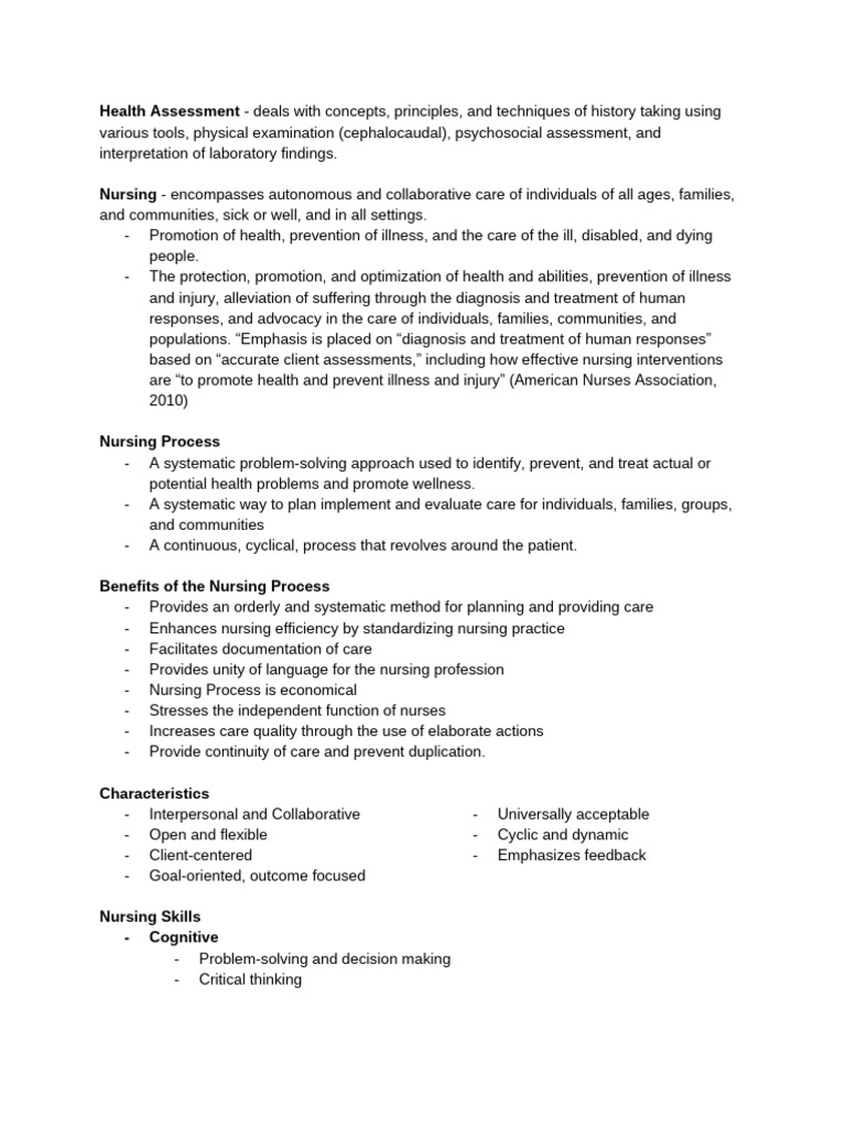 Nursing Process: Health Assessment Steps | PDF | Medical Diagnosis ...