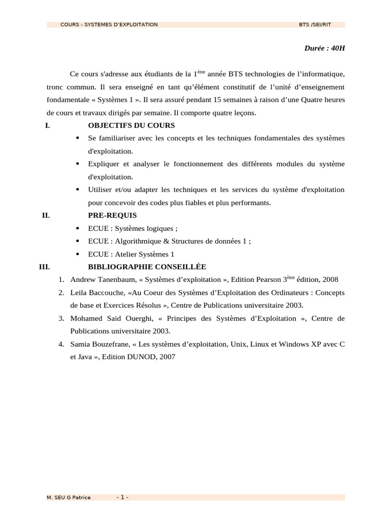 Cours de Systèmes d'Exploitation BTS | PDF | Fichier informatique ...