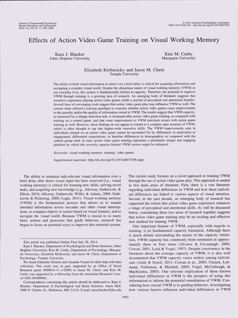 Action Games Enhance Visual Working Memory | PDF | Attention | Memory