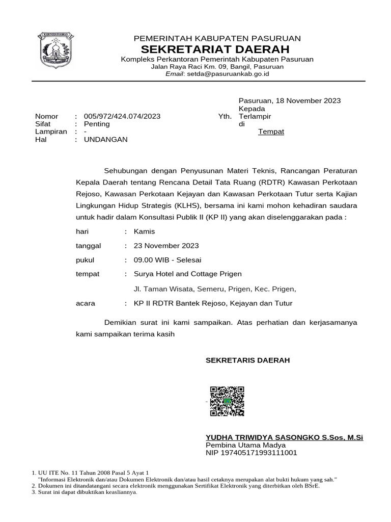 Undangan Konsultasi Publik RDTR Pasuruan | PDF