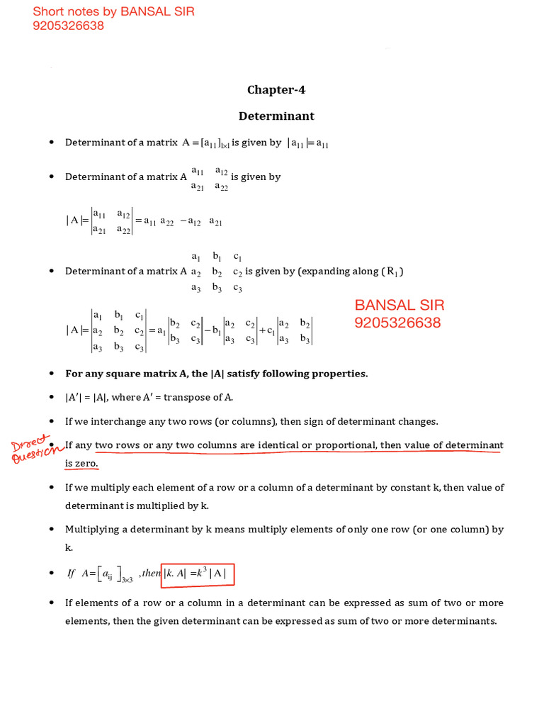 Determinants and Matrix Properties Explained | PDF | Determinant ...