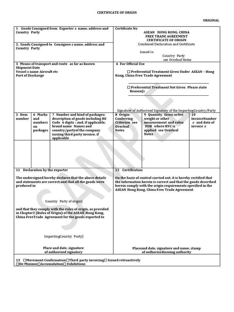 CO Form AHK | PDF | International Trade | Trade