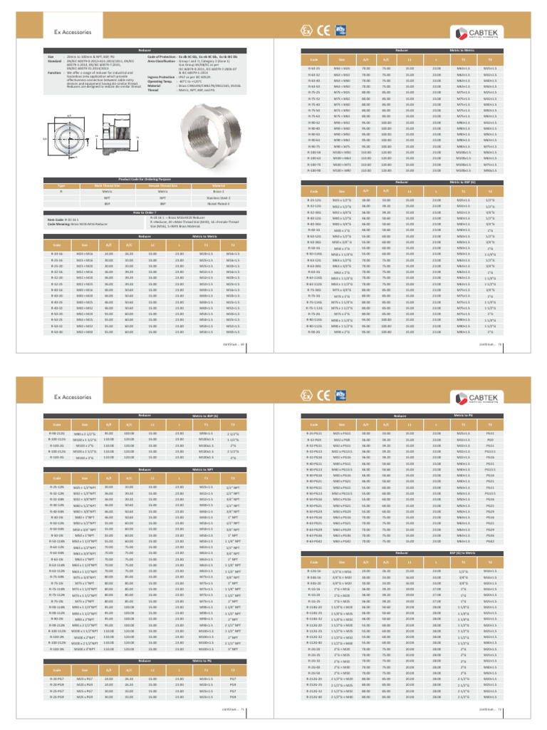 Industrial Cable Reducers Specifications | PDF | Plumbing | Machining