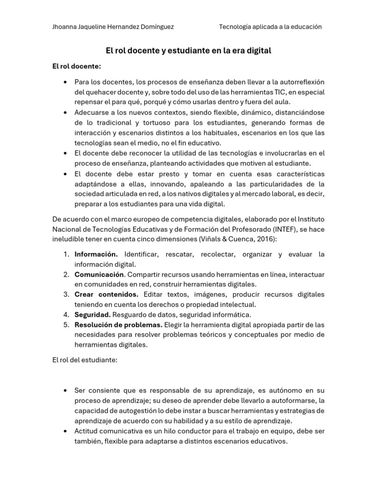 Rol del Docente y Estudiante Digital | PDF | Maestros | Enseñando